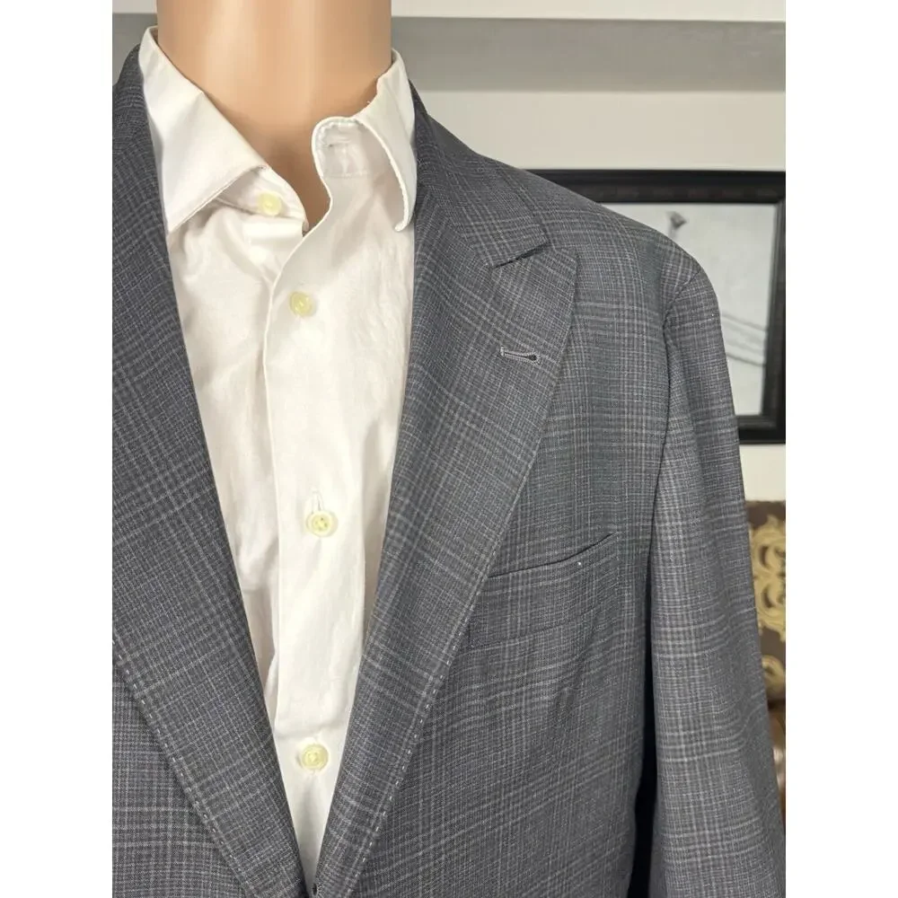 Brunello Cucinelli Charcoal Gray Plaid Peak Lapel Blazer Sportcoat Jacket 54/44